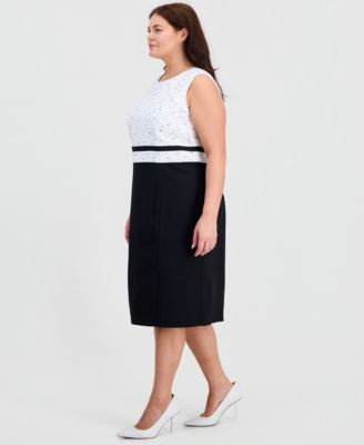Plus Size Sleeveless Mixed-Media Sheath Dress