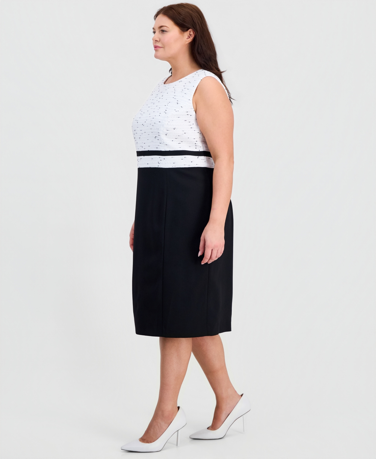 Kasper Plus Sleeveless Mixed-Media Sheath Dress