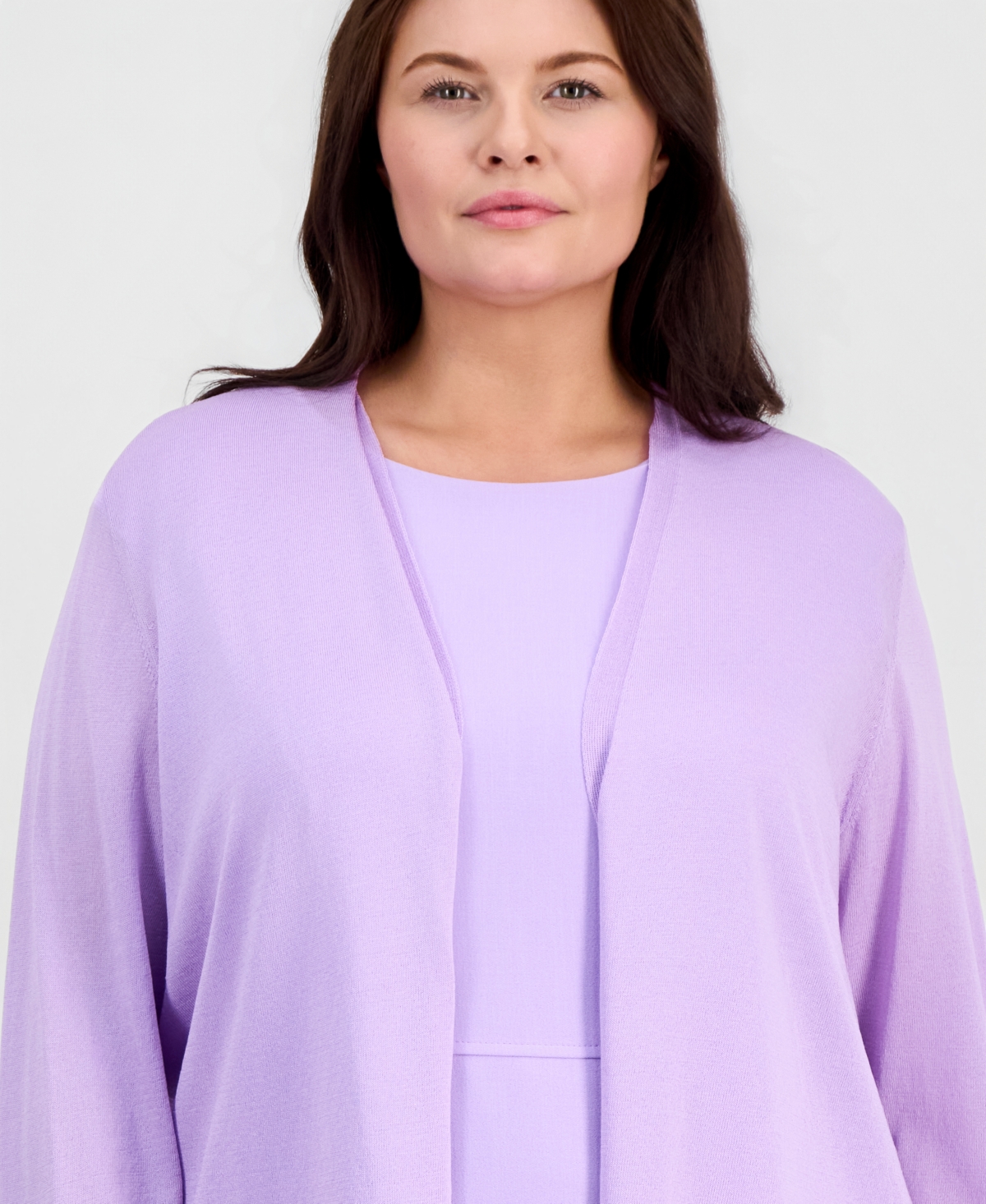 Kasper Plus Open-Front A-Line Cardigan