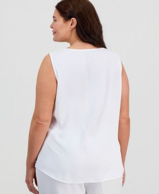Plus Size Sleeveless Pearl-Trim Blouse