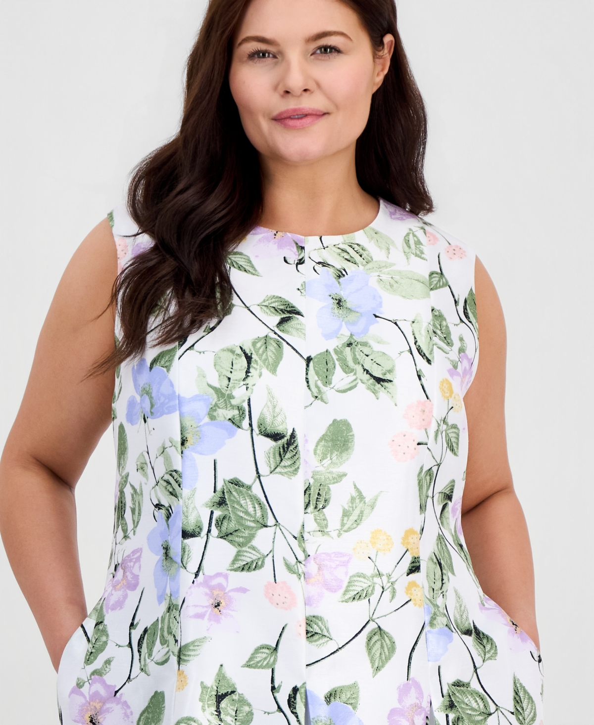 Kasper Plus Floral-Print Box-Pleat Midi Dress