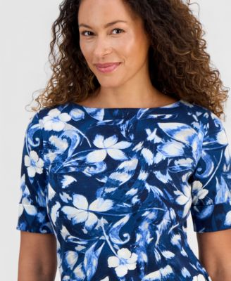 Petite Boat-Neck Elbow-Sleeve Top, Macy's Exclusive