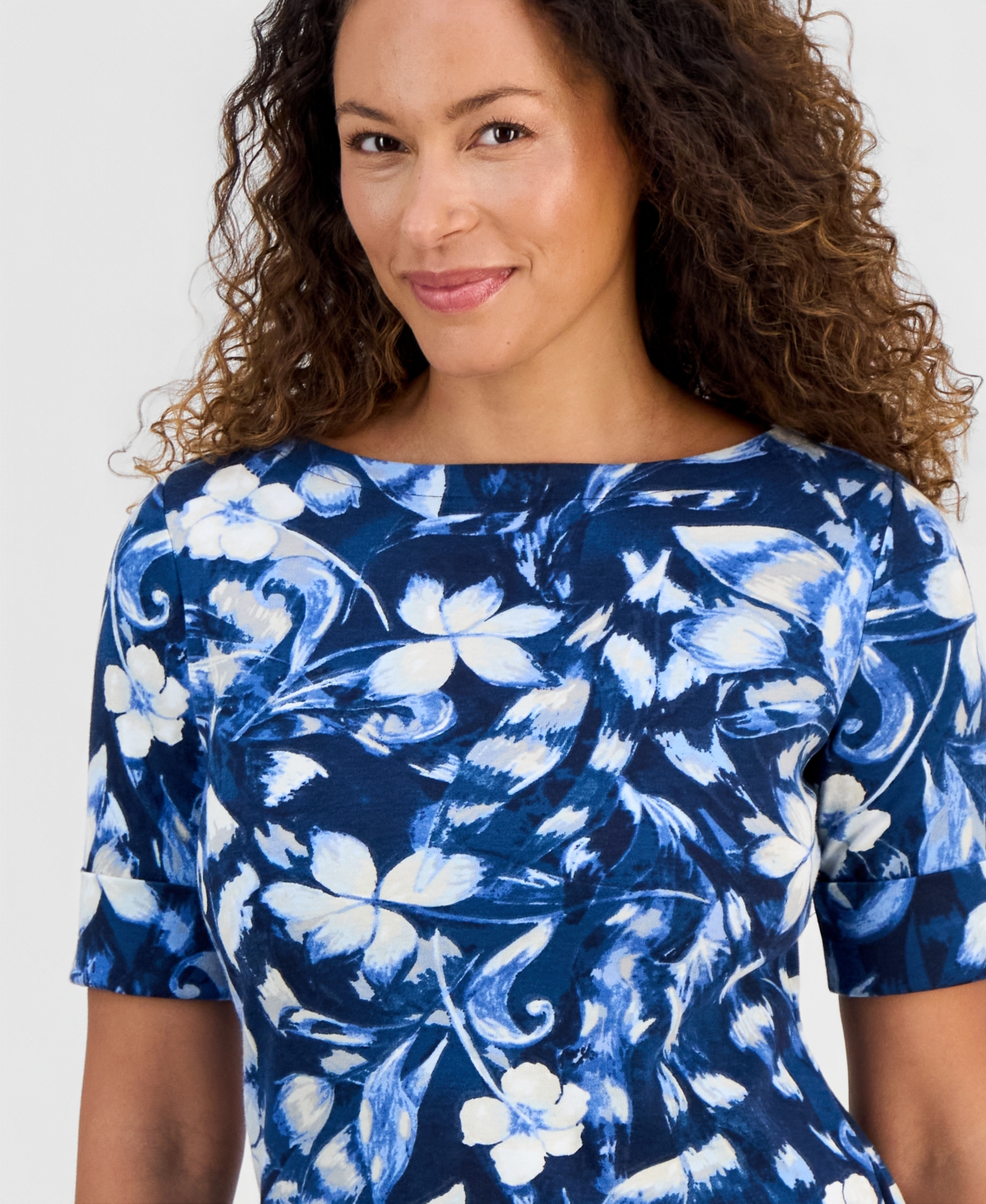 Style & Co Petite Boat-Neck Elbow-Sleeve Top, Macy's Exclusive