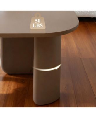 35.43" L-Shape Modern Coffee Table, Multi-layer Green Paint, Khaki