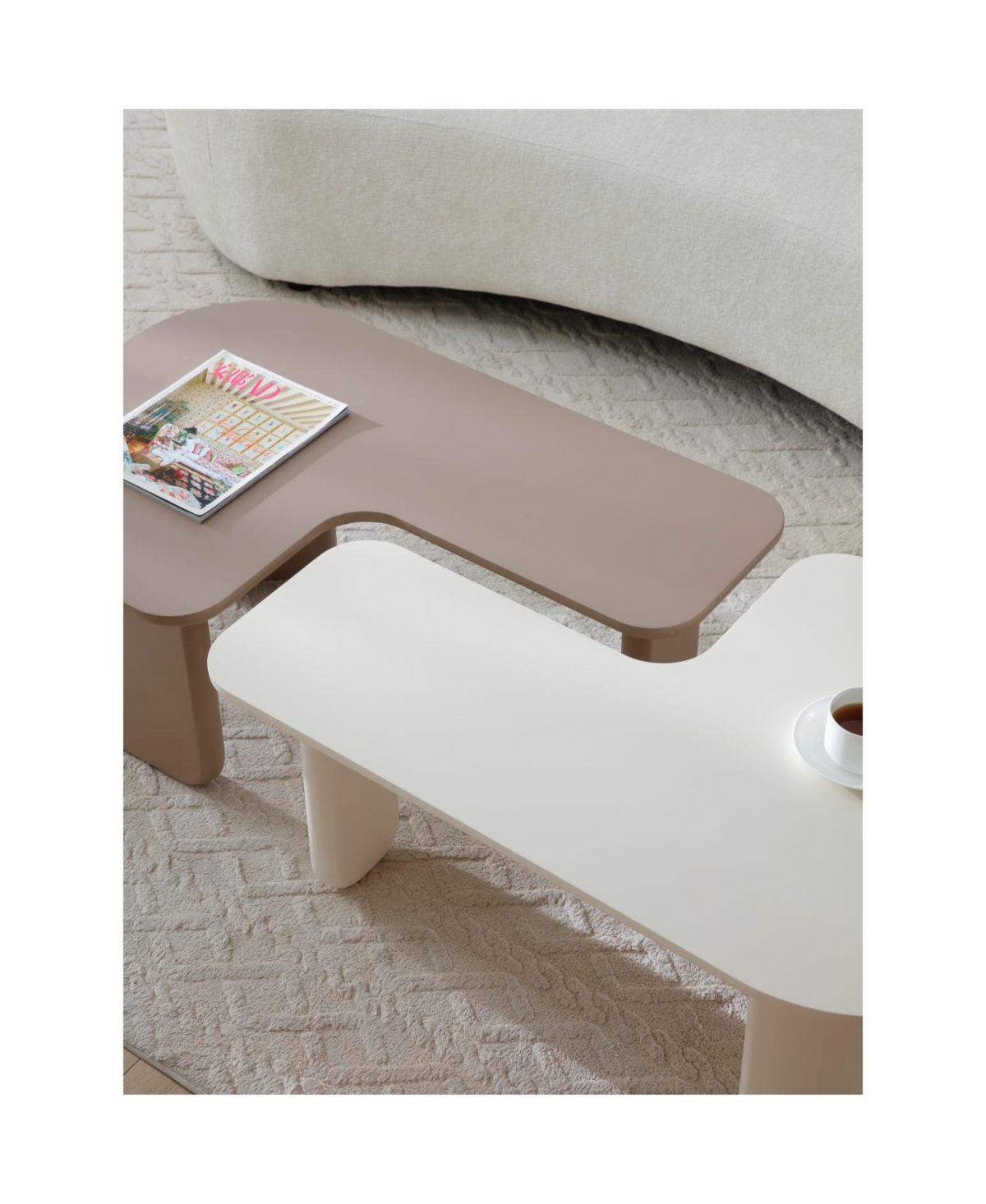 Streamdale Furniture 2 Pcs Modern Modular Coffee Table Set, Farmhouse Tables w/ Multi-layer Paint, Khaki+White