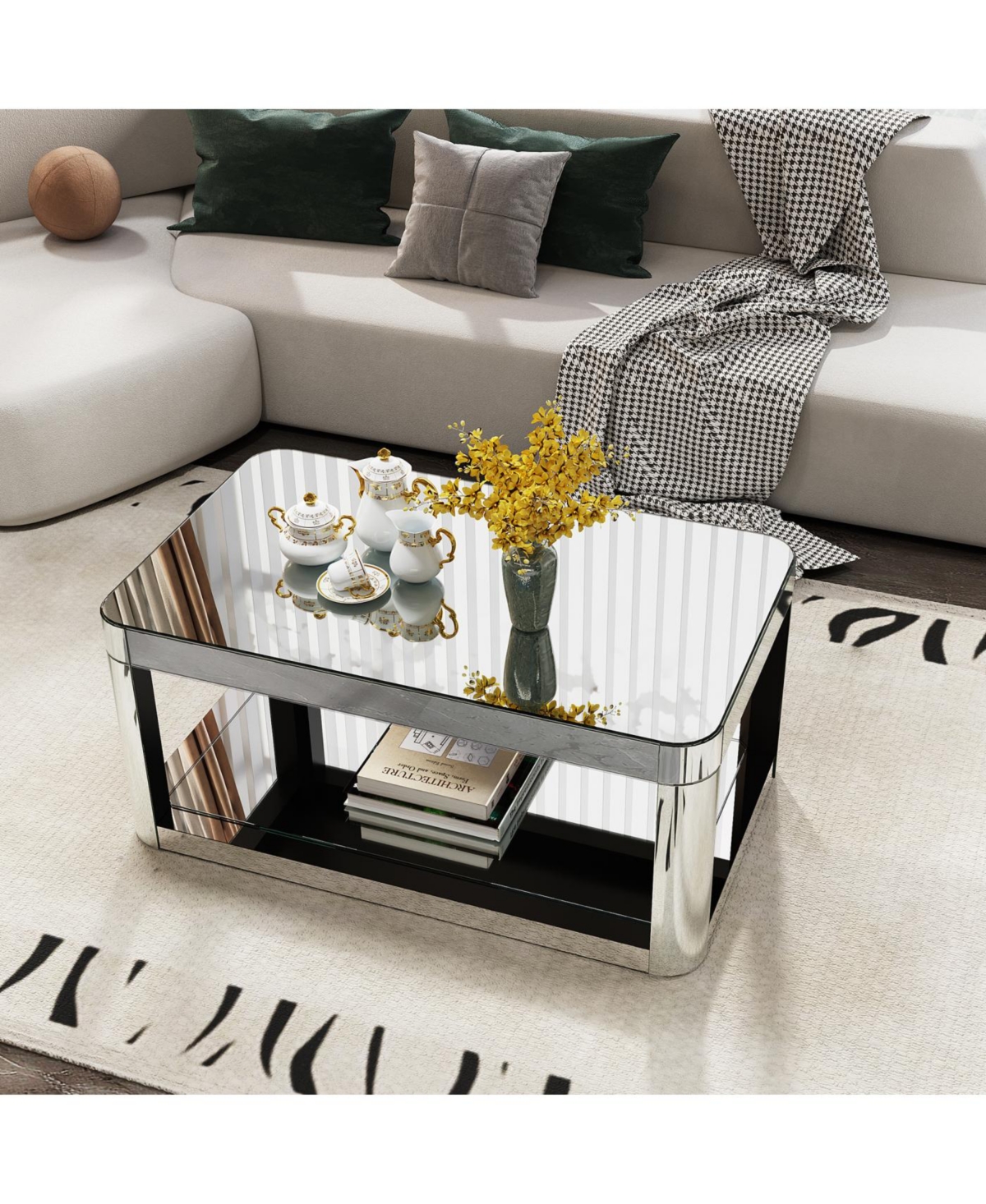 Streamdale Furniture Baked curved mirror Coffee Table for Living Room