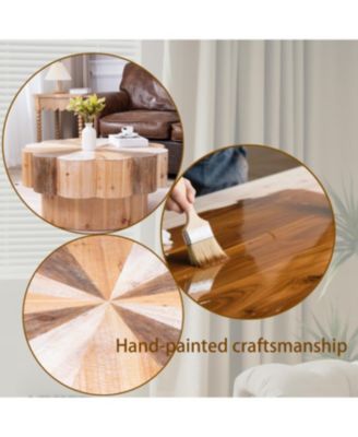 Streamdale Rustic Wood Flower Coffee Table - 31.7" Diameter Vintage Center Table