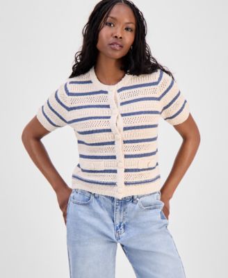 Petite Striped Short-Sleeve Cardigan, Macy's Exclusive