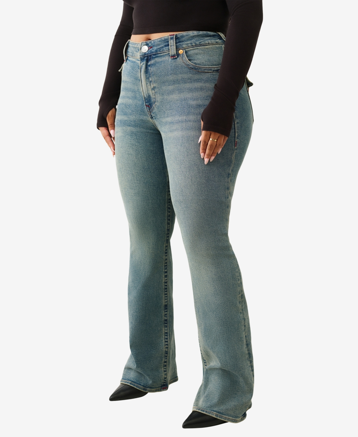 True Religion Plus Becca Mid Rise Bootcut Flap Jeans