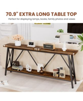 Streamdale 70.9" Extra Long Sofa Table with 2-Tier Storage Shelves, Rustic Brown/Black