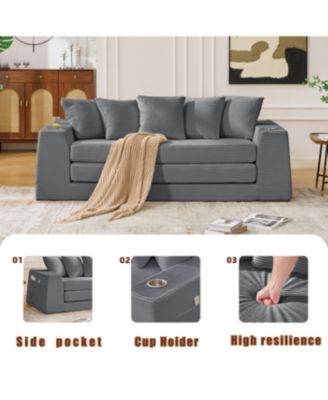 Corduroy Convertible Sofa Bed Loveseat with 5 Pillows