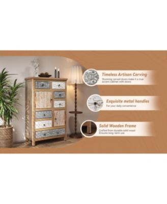 Vintage Tall Wooden Accent Cabinet with 6 Drawers & 2 Doors