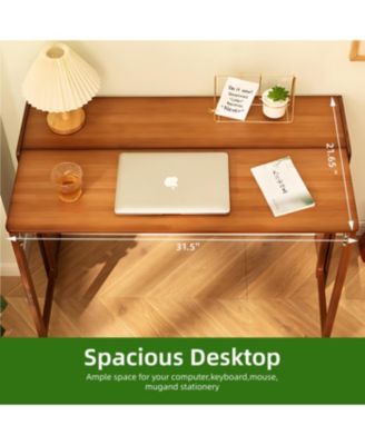 Bamboo Folding Desk - Space-Saving Computer Desk for Small Spaces (Brown)