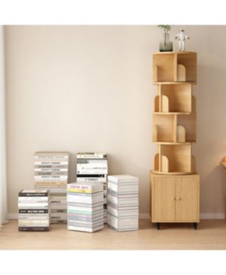 Rotating Bookshelf, 360 Display 5 Tier Corner Bookshelf with Drawer
