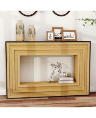 Modern Contrast Console Table with Layered Wood Frame and Top