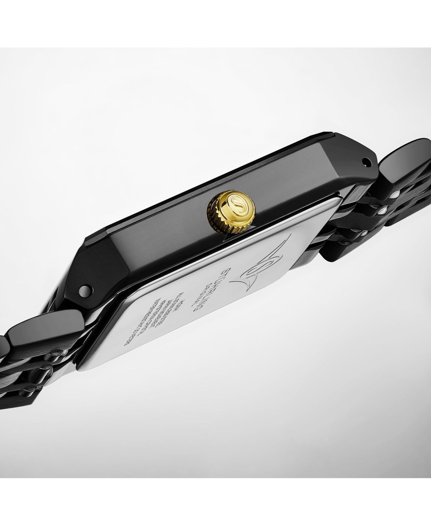 Часы Stuhrling Empire Edge Black IP Rectangular 4084 Watch – Gold Accents Quartz Date Krysterna Crystal, цвет: Чёрный — фото 5