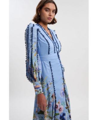 Women's Trailing Floral Woven Plunge Maxi Dress