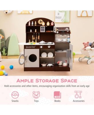 Kids Kitchen Set Wooden with Coffee Makers and Accessories