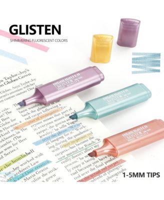 8Pcs Metallic Glitter Highlighters Set with Chisel Tips for Note, Journaling, Graffiti Pen and DIY Journal