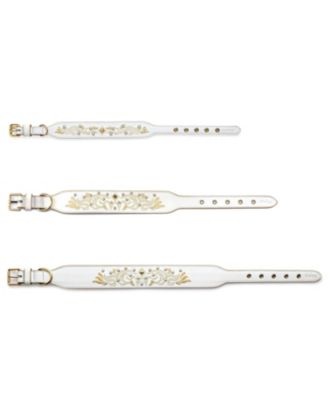 Western Style Full Grain Genuine Leather Embroidered Dog Collar with Pearl or Turquoise Studs