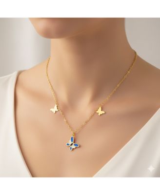 Little Girls Enamel and Gold Over Silver Butterfly Necklace