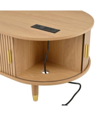 Wooden Farmhouse TV Stand & Coffee Table Set with Charging Station