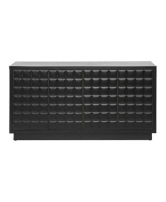 Modern 4-Door Storage Cabinet with Geometric Doors & Metal Trim