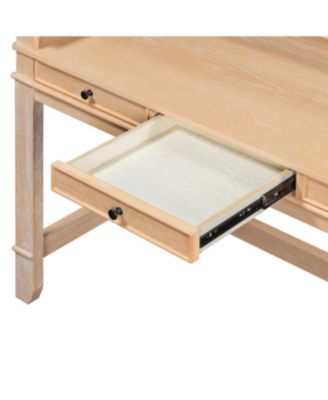 4-Piece Retro Dining Table Set for 3 with 3 Storage Drawers (Natural