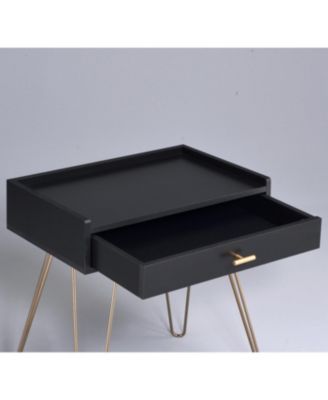  Hailey Black and Gold Wood Storage End Table