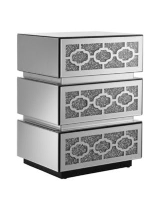 Mirrored Bedside Nightstand with 3 Drawers, Silver Accent End Table