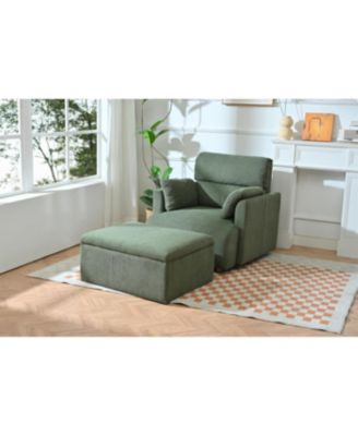 Oversized Dark Green Accent Armchair with Storage Ottoman