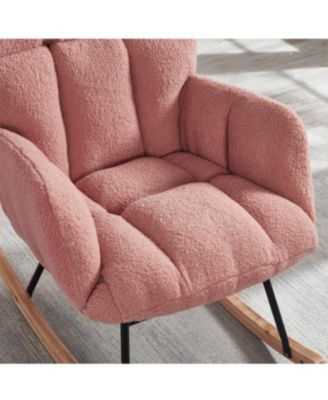 Pink Teddy Fabric Glider Chair with Metal Frame