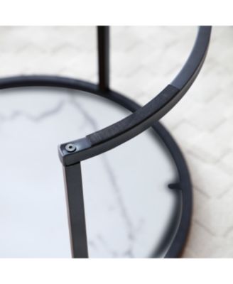  Set of 2 White/Gray Marble Pattern Nesting Coffee Tables with Black Frame