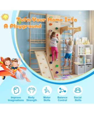 All-in-One 10-in-1 Indoor Climbing Set with Rock Wall, Swings, Rings, Ladders