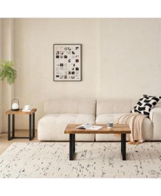  MDF Coffee Table, Small Tea Table, Walnut with Metal Legs Sofa Table