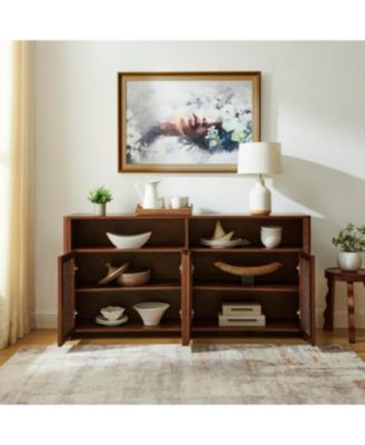 63" Mid Century Modern Rattan Sideboard Buffet Cabinet with Storage, Retro Coffee Bar Credenza