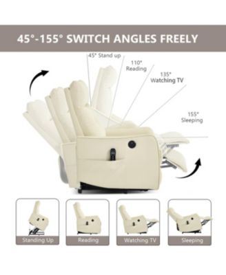Beige PU Power Lift Recliner Chair with Massage, Heat, USB for Elderly
