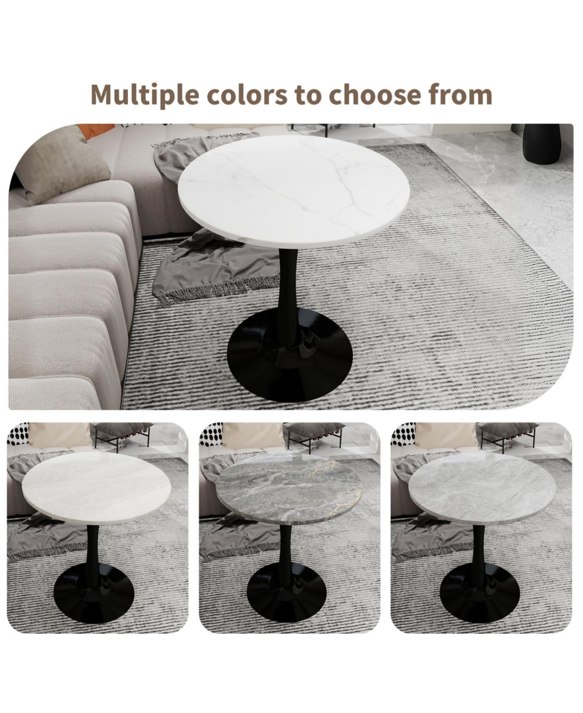 Streamdale Furniture 27.6" Black Mid-Century Modern Dining Table with White Marble Top