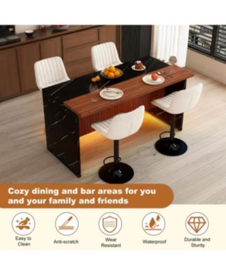 Marble Look Kitchen Island with LED Lighting