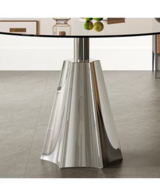 Compact 35" Round Dining Table, Black Glass Top & Silver Base