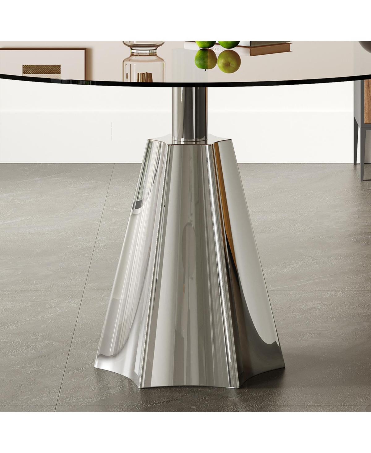 Streamdale Furniture Compact 35" Round Dining Table, Black Glass Top & Silver Base