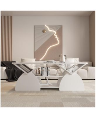  Engineered Wood Rounded Corner Rectangular Coffee Table with Storage