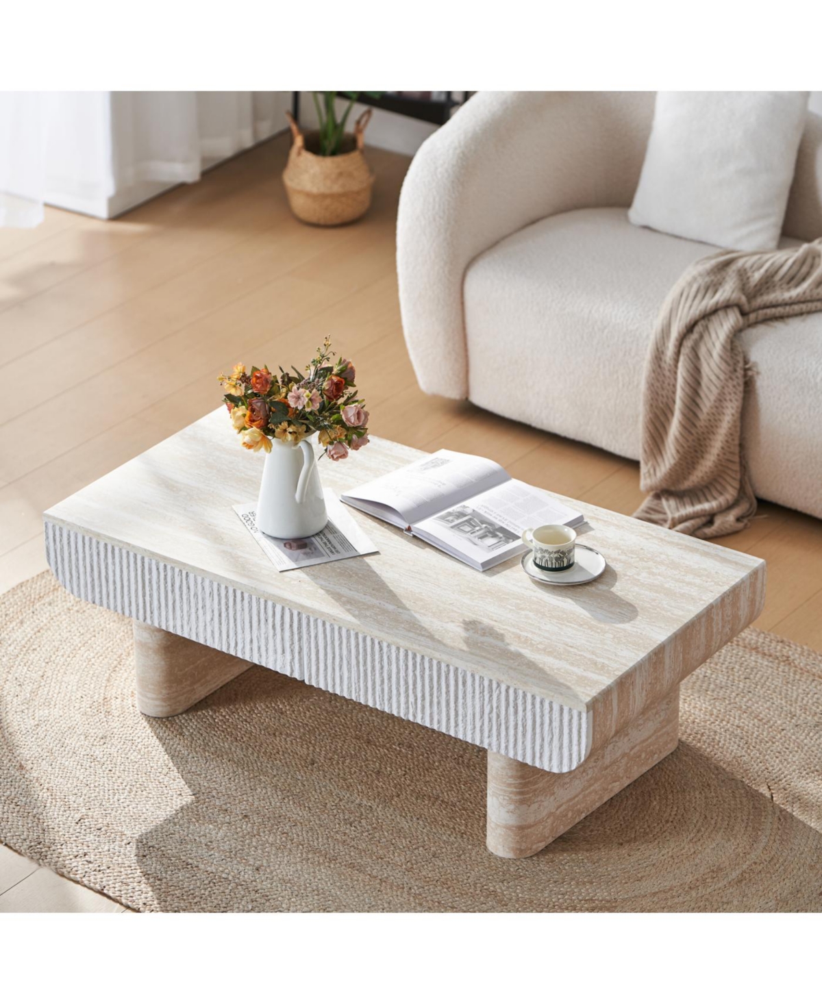 Streamdale Furniture Coffee Table with Faux Marble Tabletop & Fluted Drawer