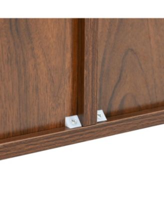 Modern Art Solid Wood Sideboard, 59"W, Wave Relief, Walnut Texture, Iron Legs