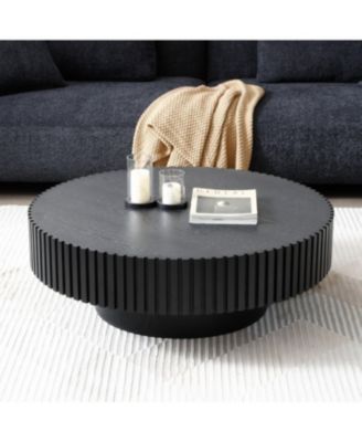 Nestling Round Wood Coffee Table, Modern Living Room Table, Black