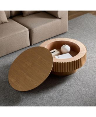 Round Wood Coffee Table with Storage (ASH