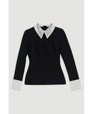 Women's Bandage Embellished Collar Knit Top