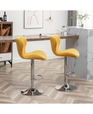 Streamdale Upholstered Adjustable Swivel Barstools in Yellow, Set of 2