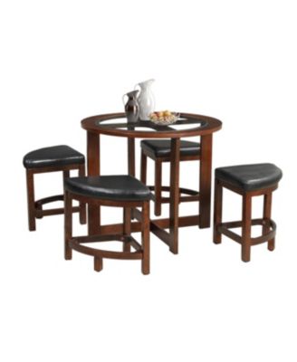 Streamdale Cylina Solid Wood Glass Top Round Dining Table with 4 Chairs