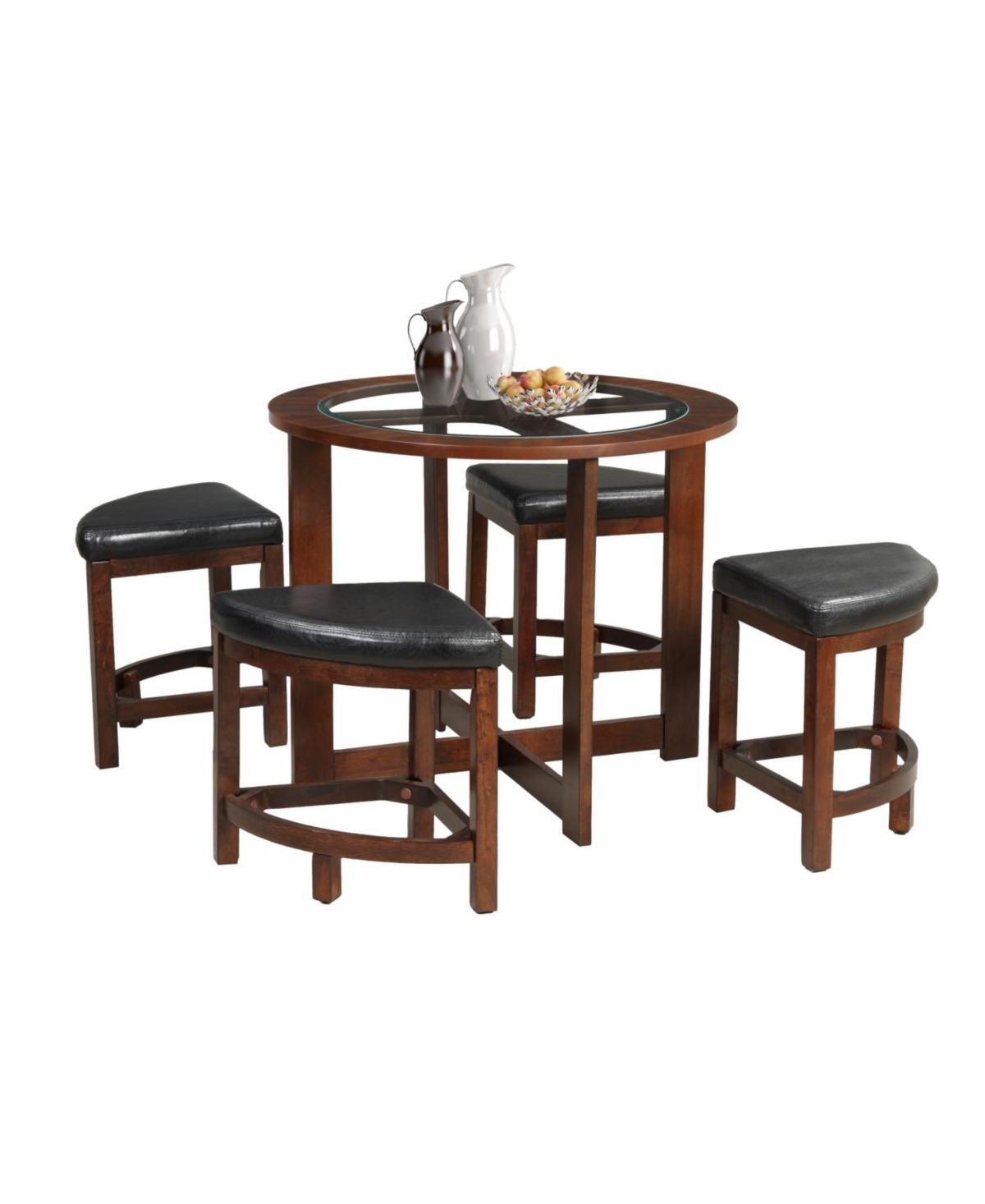 Streamdale Furniture Streamdale Cylina Solid Wood Glass Top Round Dining Table with 4 Chairs